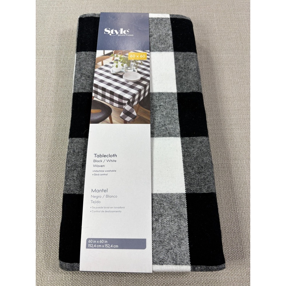 Style Selections NWT Black/White Buffalo Plaid 60 X 60 Tablecloth